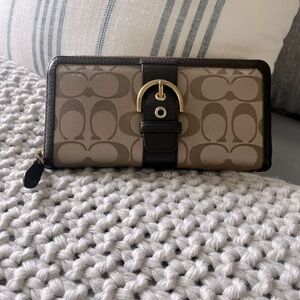 Coach signature long zip around wallet